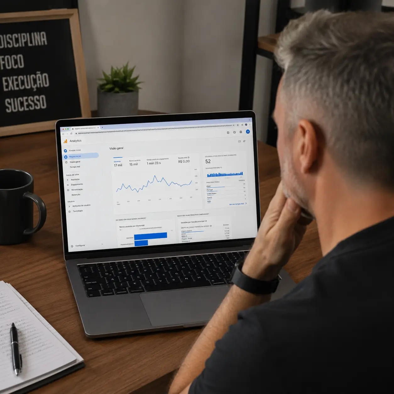 Profissional analisando métricas de performance